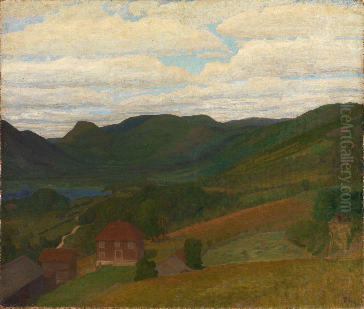 Landscape with an old Farm Oil Painting by Thorvald Erichsen