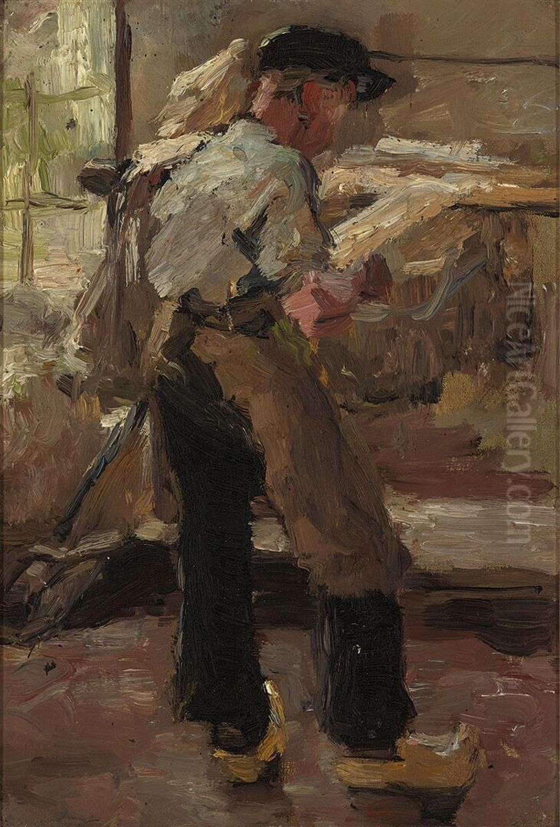 Cotton Weaver near his Machine Oil Painting by Anthon van Rappard