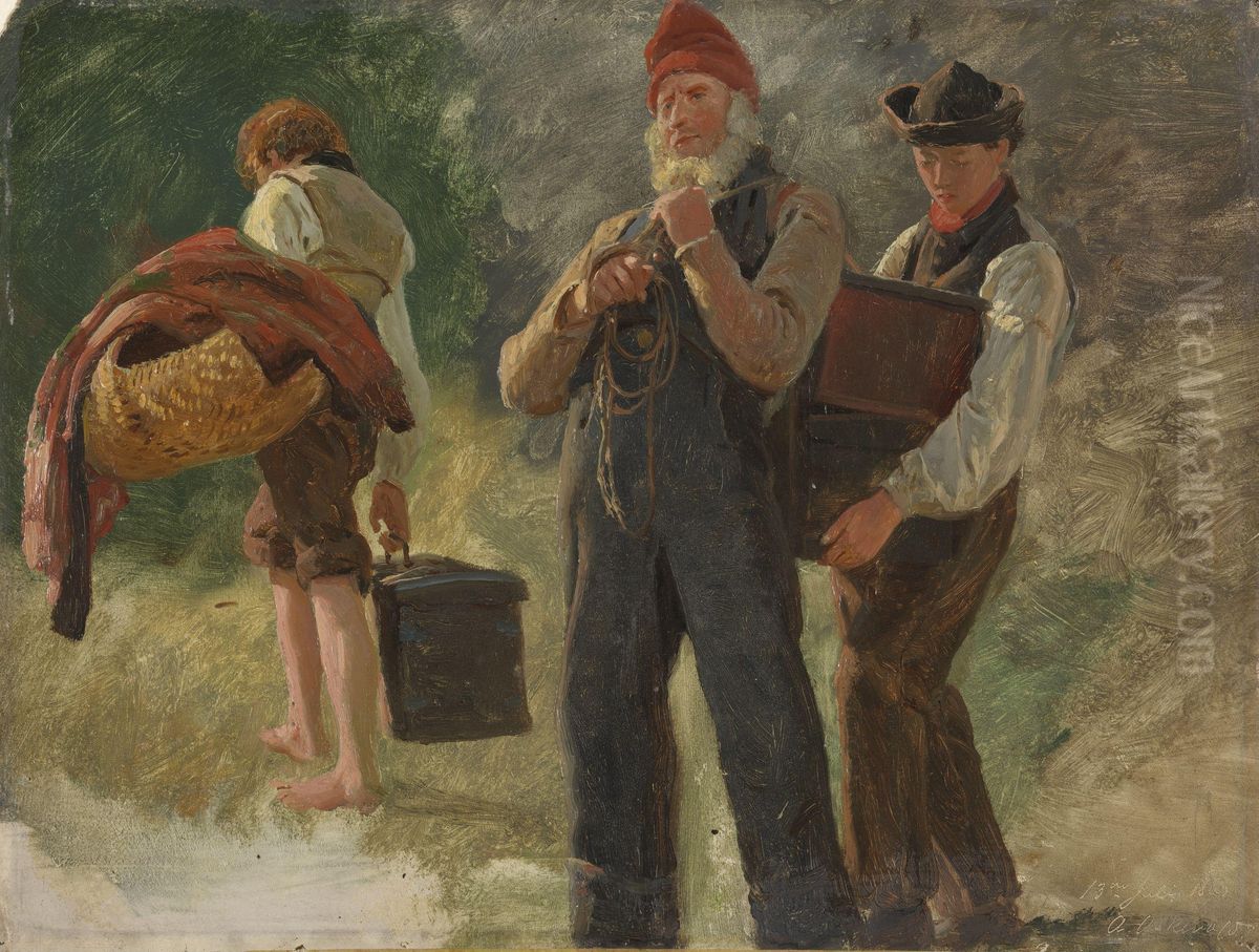 Study of carrying Farmers Oil Painting by Anders Askevold
