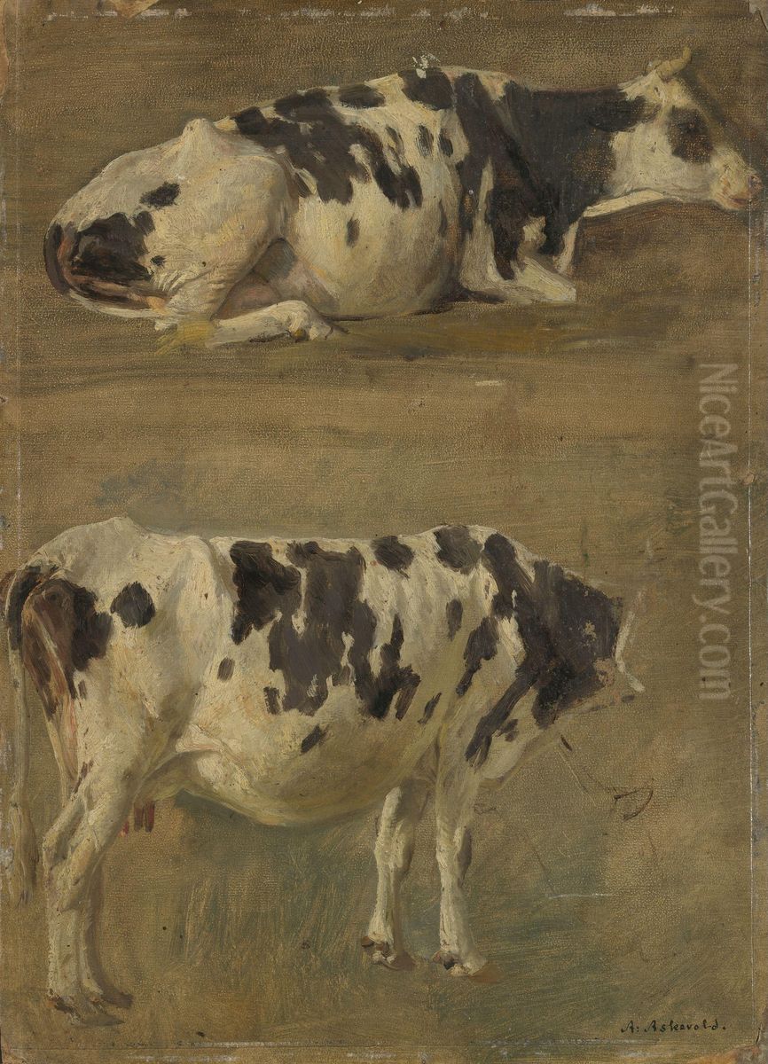 Study of two Cows Oil Painting by Anders Askevold