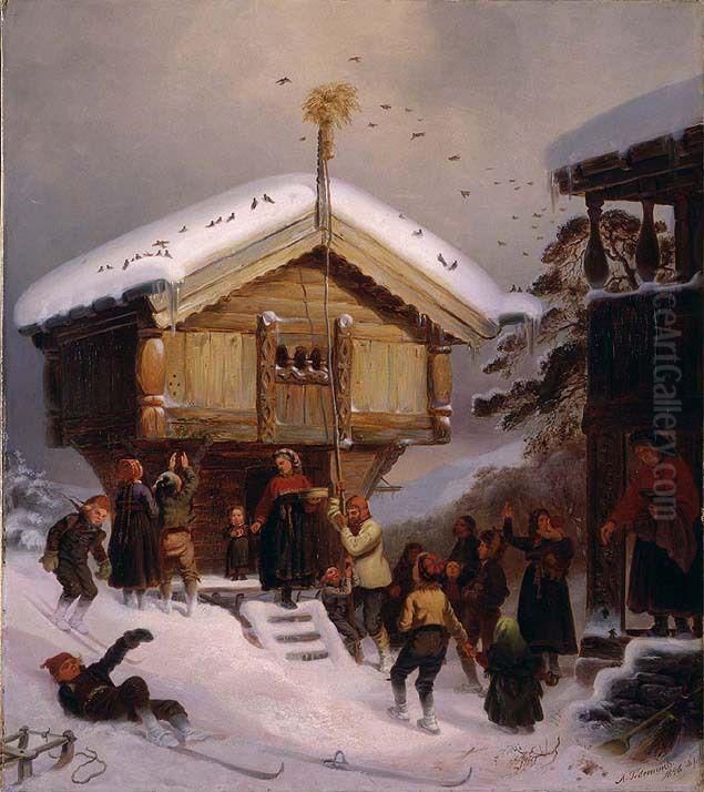 Juleskikk Oil Painting by Adolph Tidemand