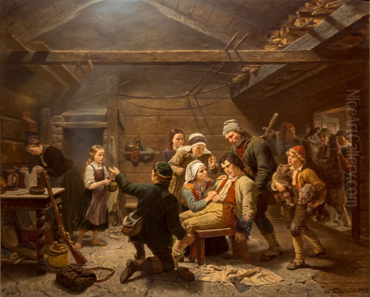 The Return of the Bear Hunter Oil Painting by Adolph Tidemand