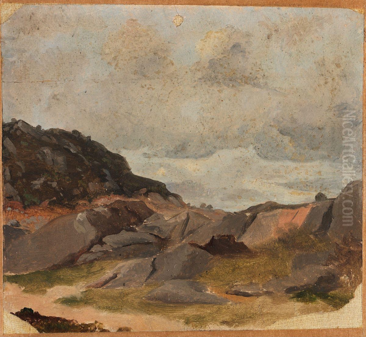 Fjellknauser mot gra skyhimmel Oil Painting by Adolph Tidemand
