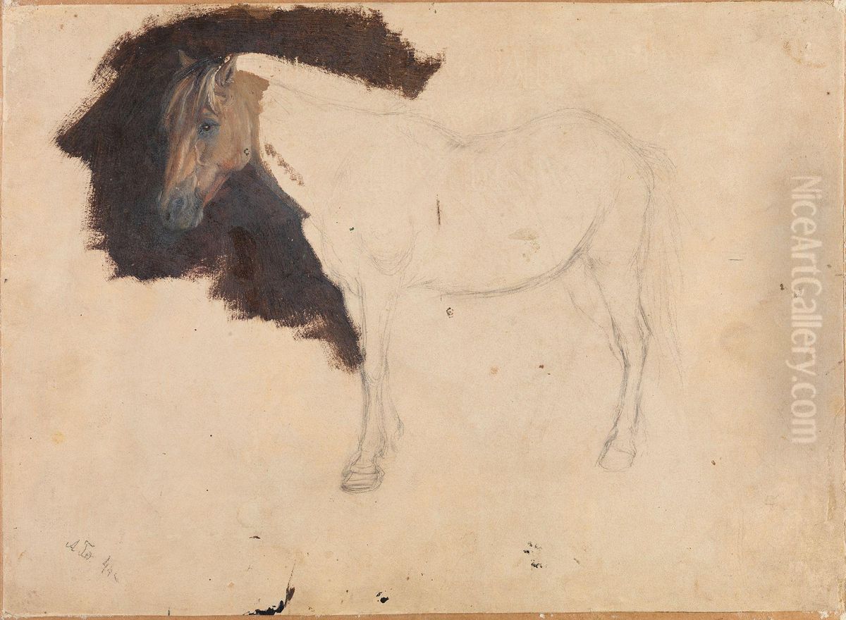 Study of a Horse Oil Painting by Adolph Tidemand