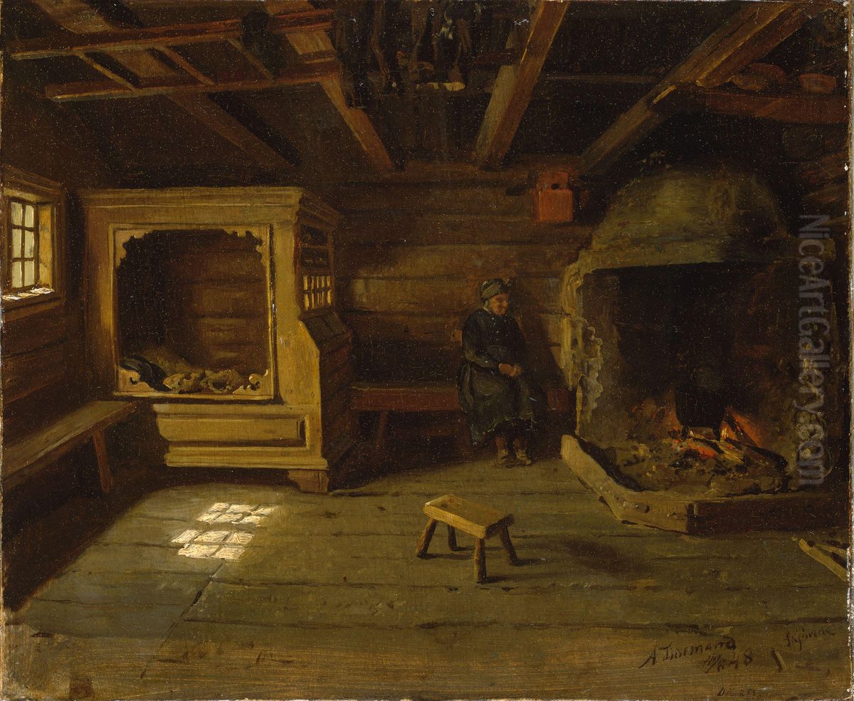 Bondeinterior fra Skjonne Oil Painting by Adolph Tidemand