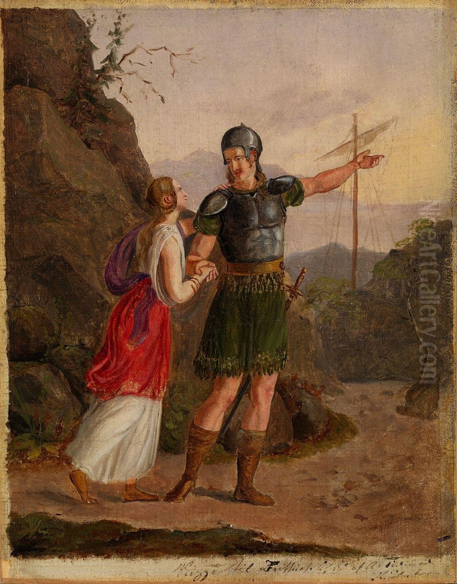 Sketch for The Departure of Fridtjof Oil Painting by Adolph Tidemand