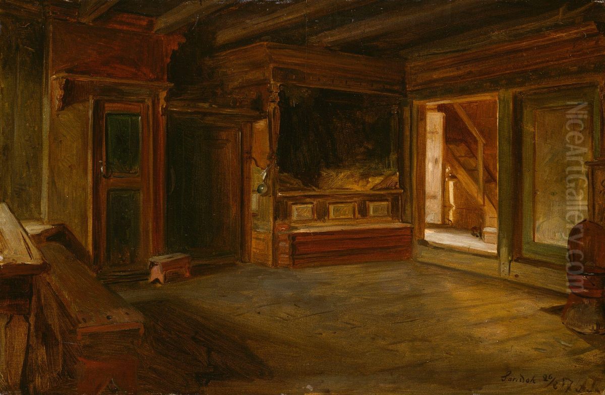 Farm Interior from Sandak Oil Painting by Adolph Tidemand