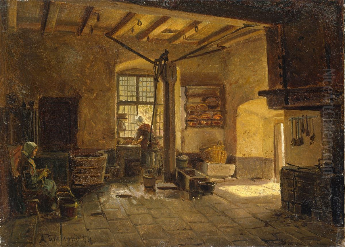 Kitchen Interior Oil Painting by Adolph Tidemand
