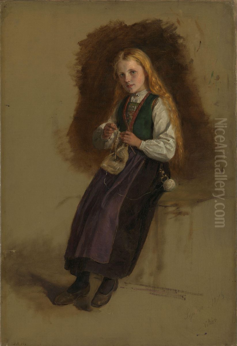 Portrait of Syneve Larsdatter from Vikor Oil Painting by Adolph Tidemand