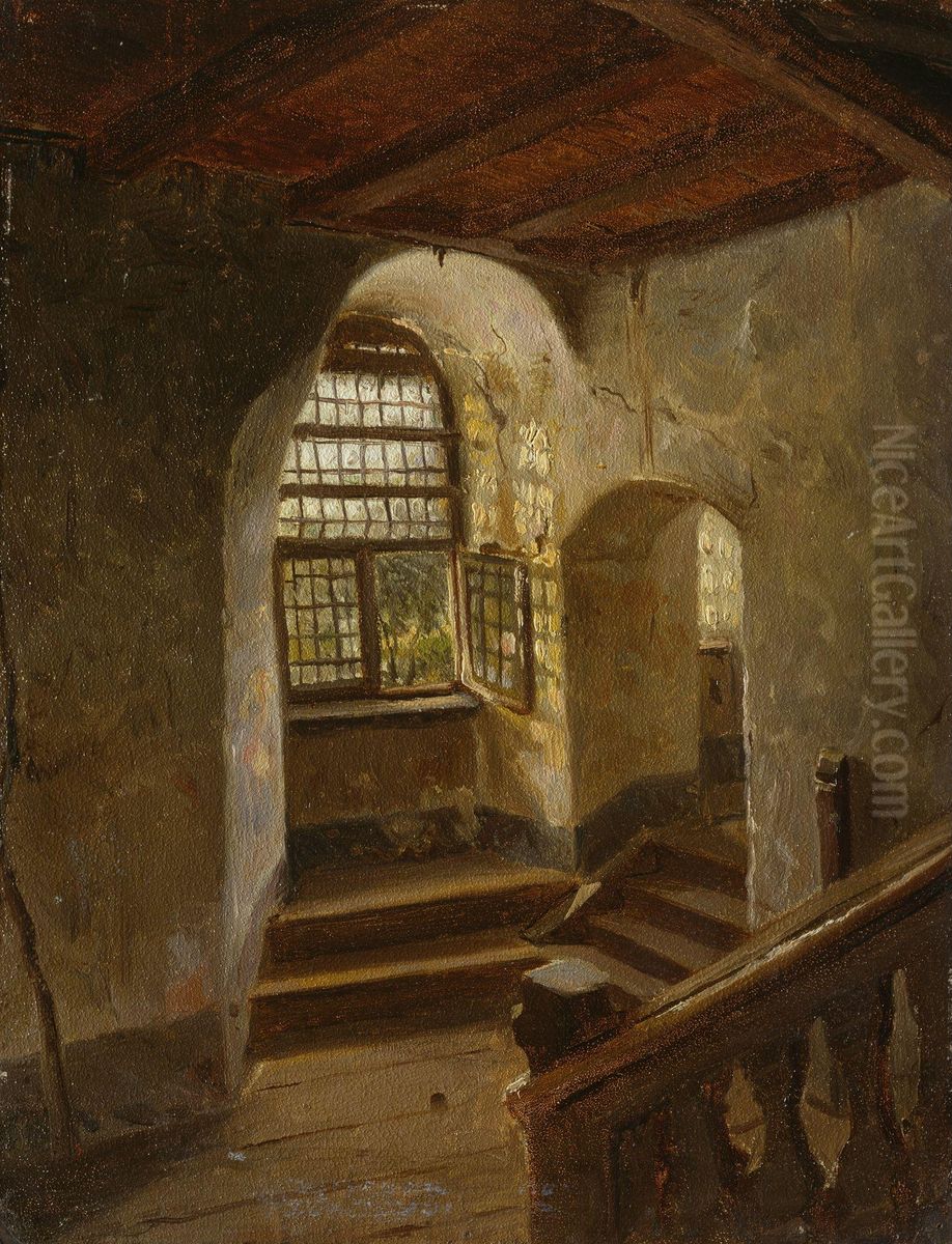 Trappegang i en rhinsk borg Oil Painting by Adolph Tidemand