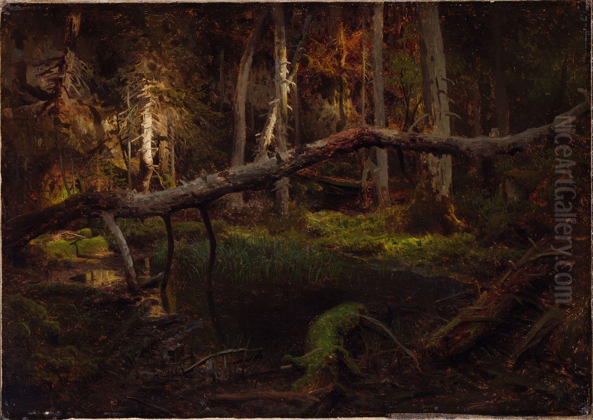 Skoginterior Oil Painting by August Cappelen