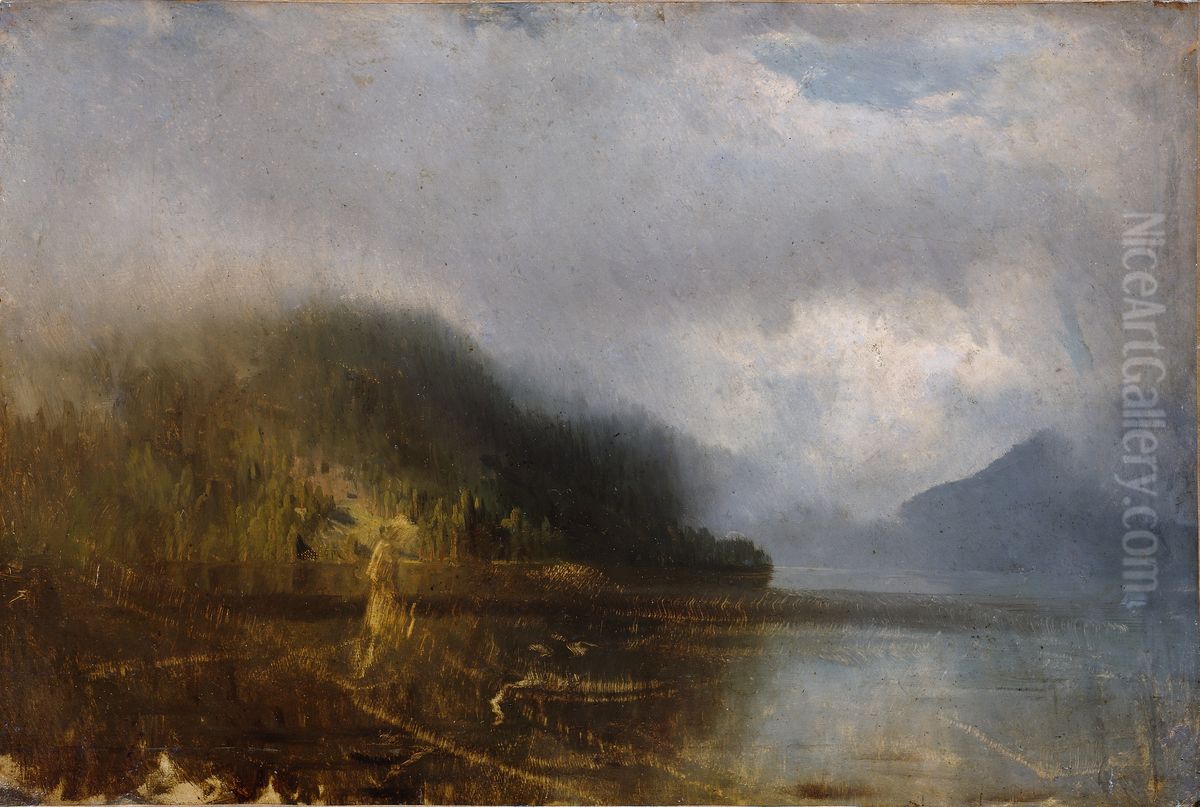 Lake in Fog Oil Painting by August Cappelen