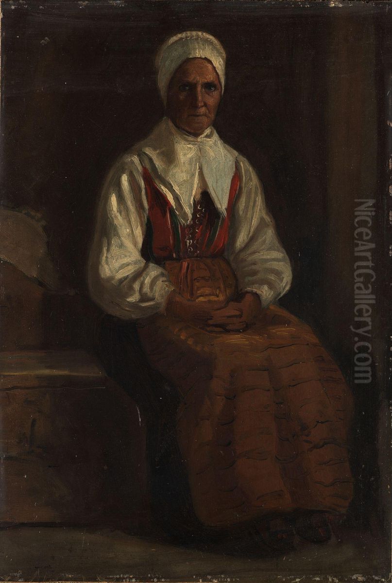 Bondekone Oil Painting by Adolph Tidemand