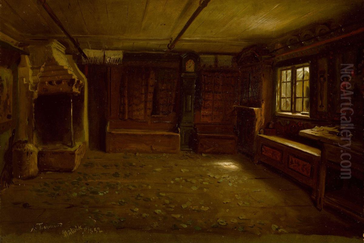 Bondestue Oil Painting by Adolph Tidemand