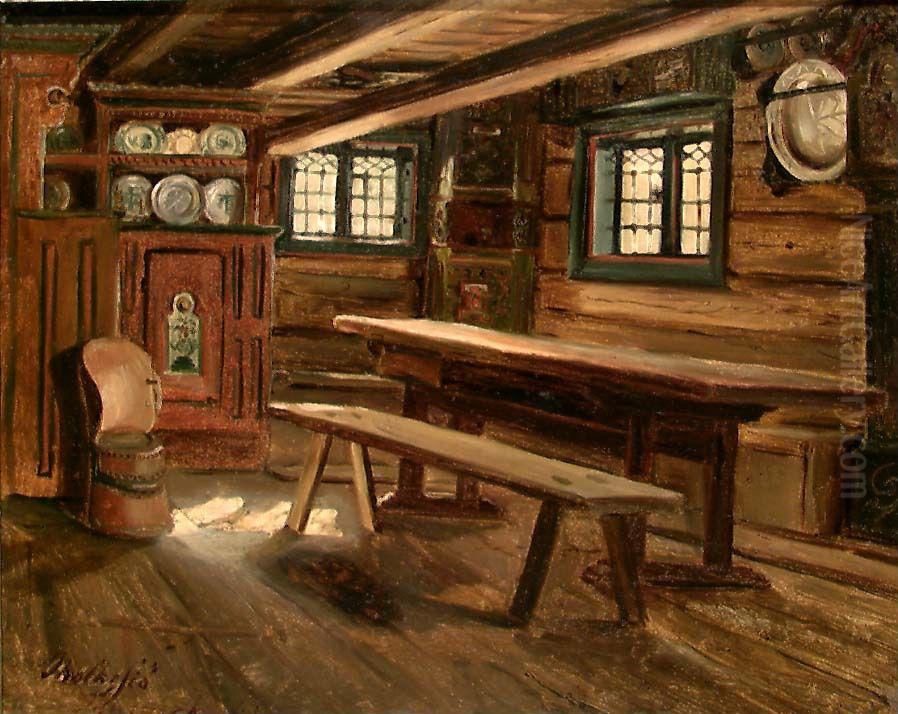 Farm Interior from Bolkesjo Oil Painting by Adolph Tidemand