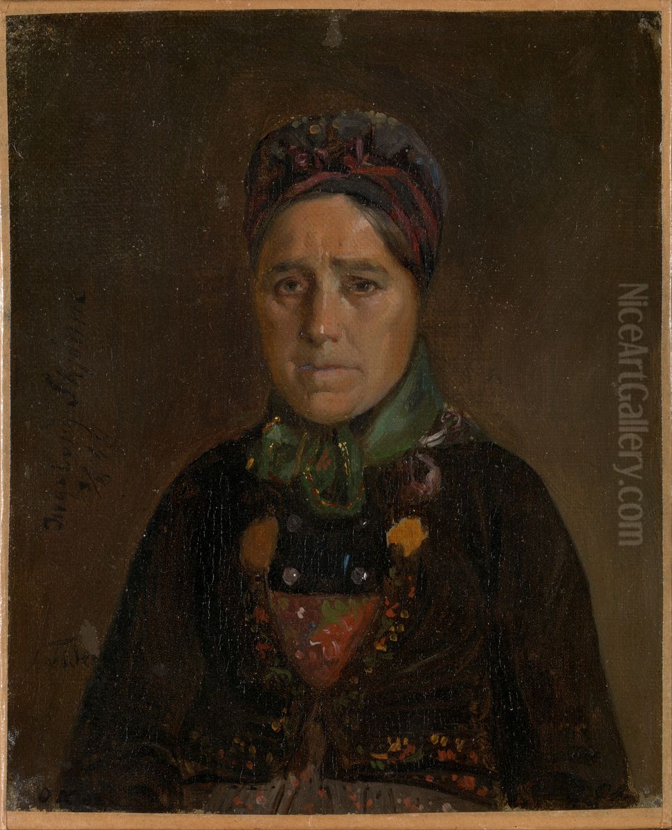 Portrait of Ingeborg Skjonne from Numedal Oil Painting by Adolph Tidemand