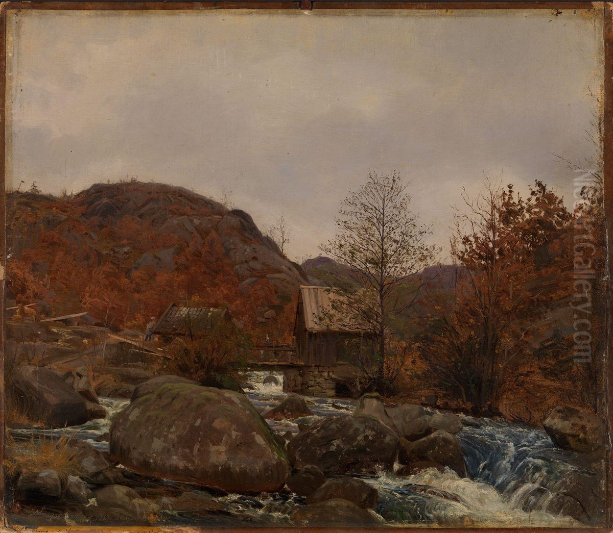 Mill at Frostestad near Mandal Oil Painting by Amaldus Nielsen