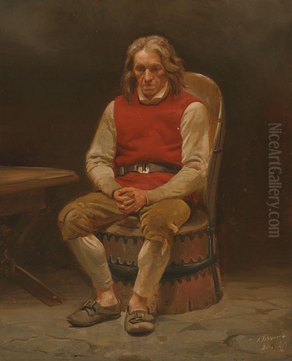 Seated Farmer, Study for Haugianerne Oil Painting by Adolph Tidemand