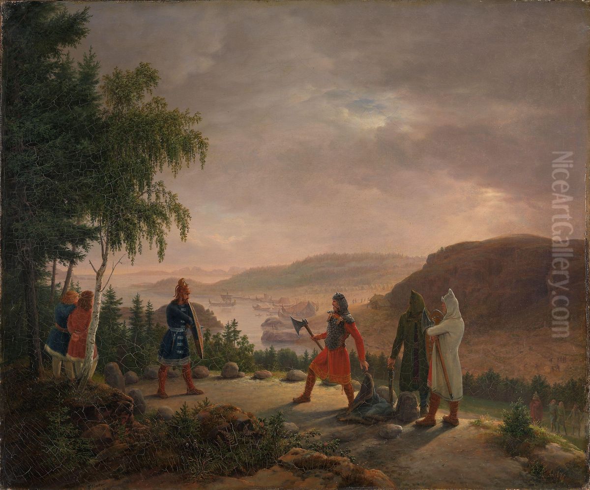 The Habour in Skiringssal Oil Painting by Johannes Flintoe