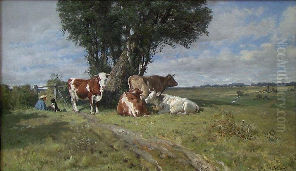 Fransk landskap med kyr Oil Painting by Christian Skredsvig