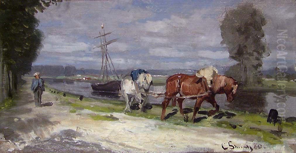 Canal in northern France Oil Painting by Christian Skredsvig