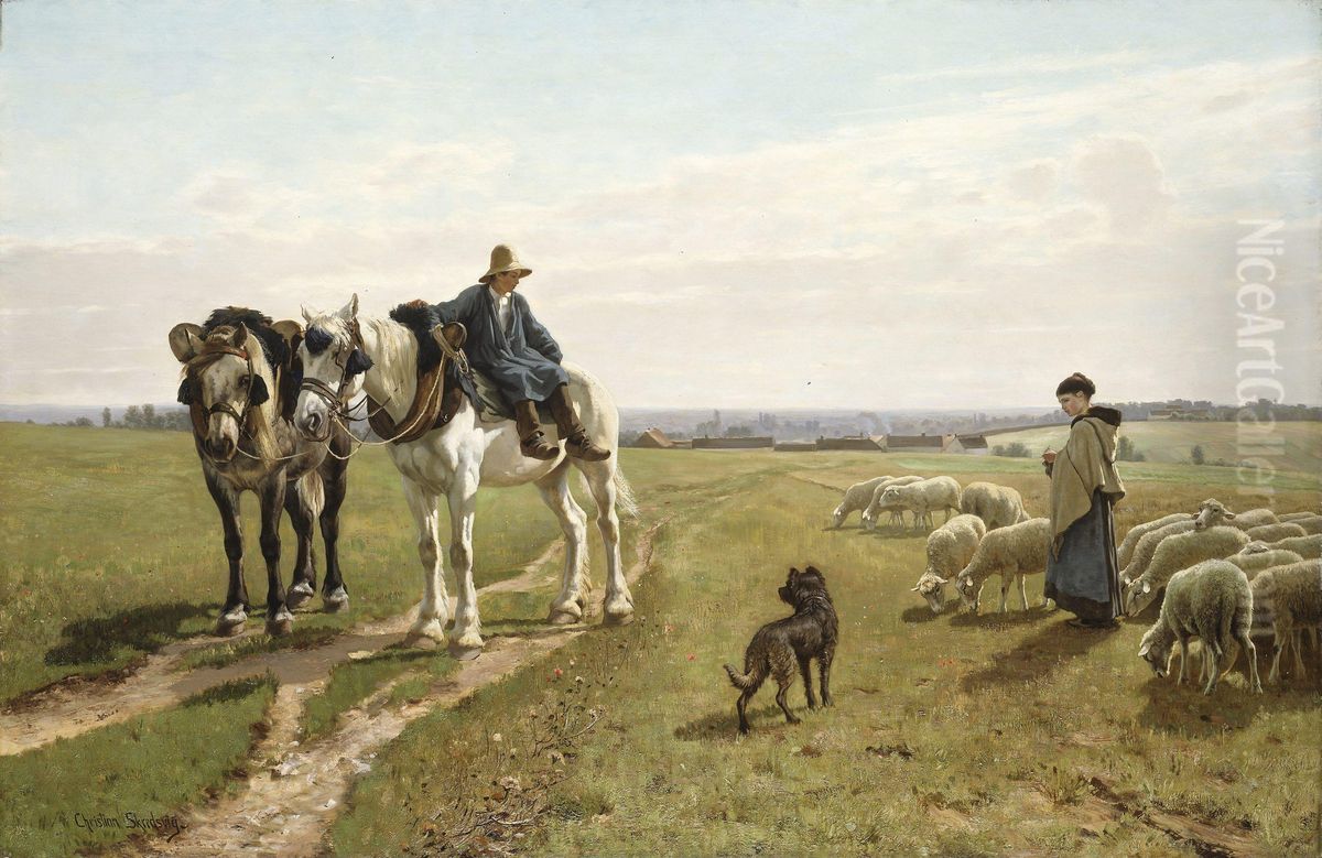 October Morning at Grez Oil Painting by Christian Skredsvig