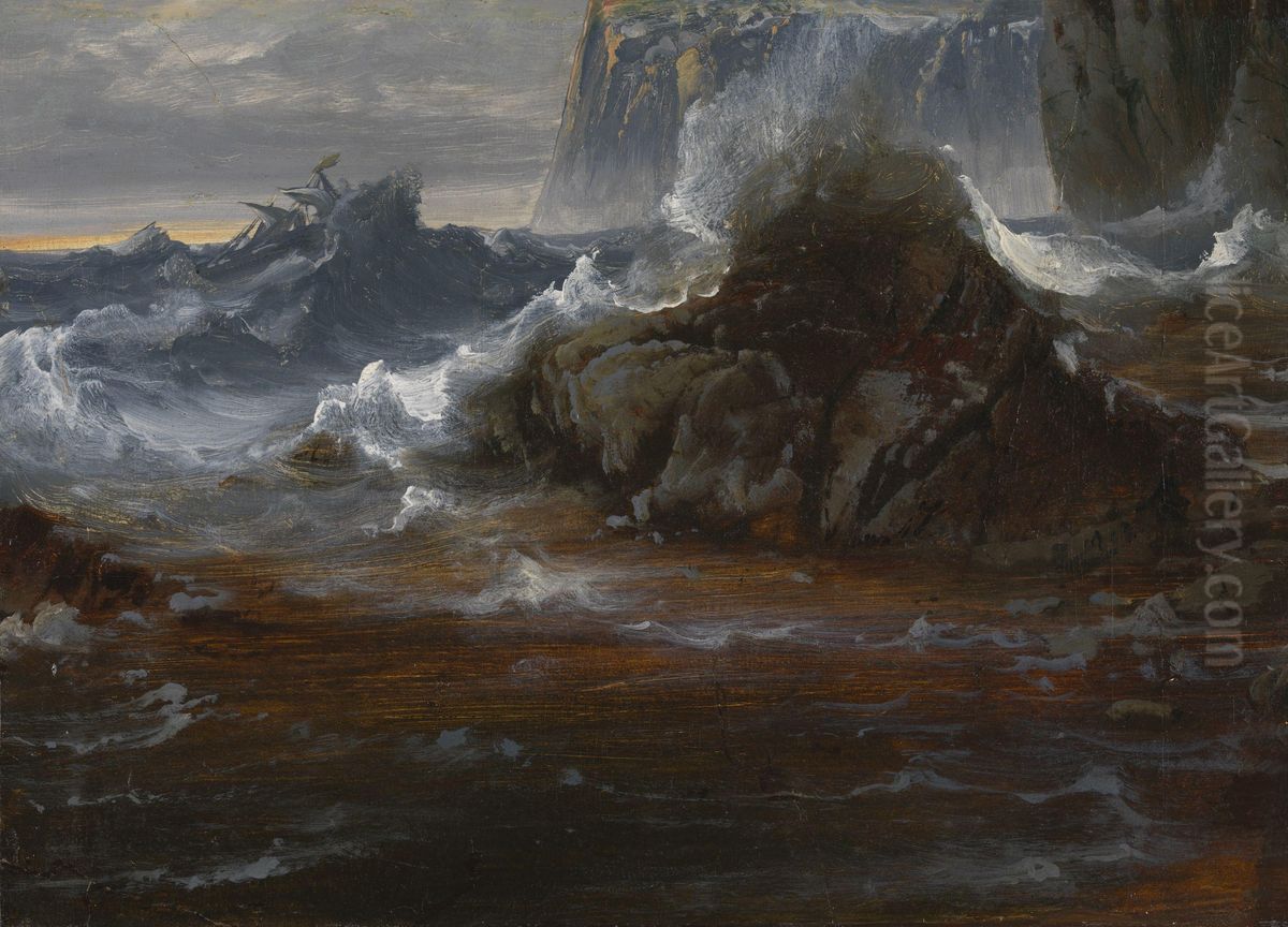 Coastal Cliffs in Stormy Weather Oil Painting by Peder Balke