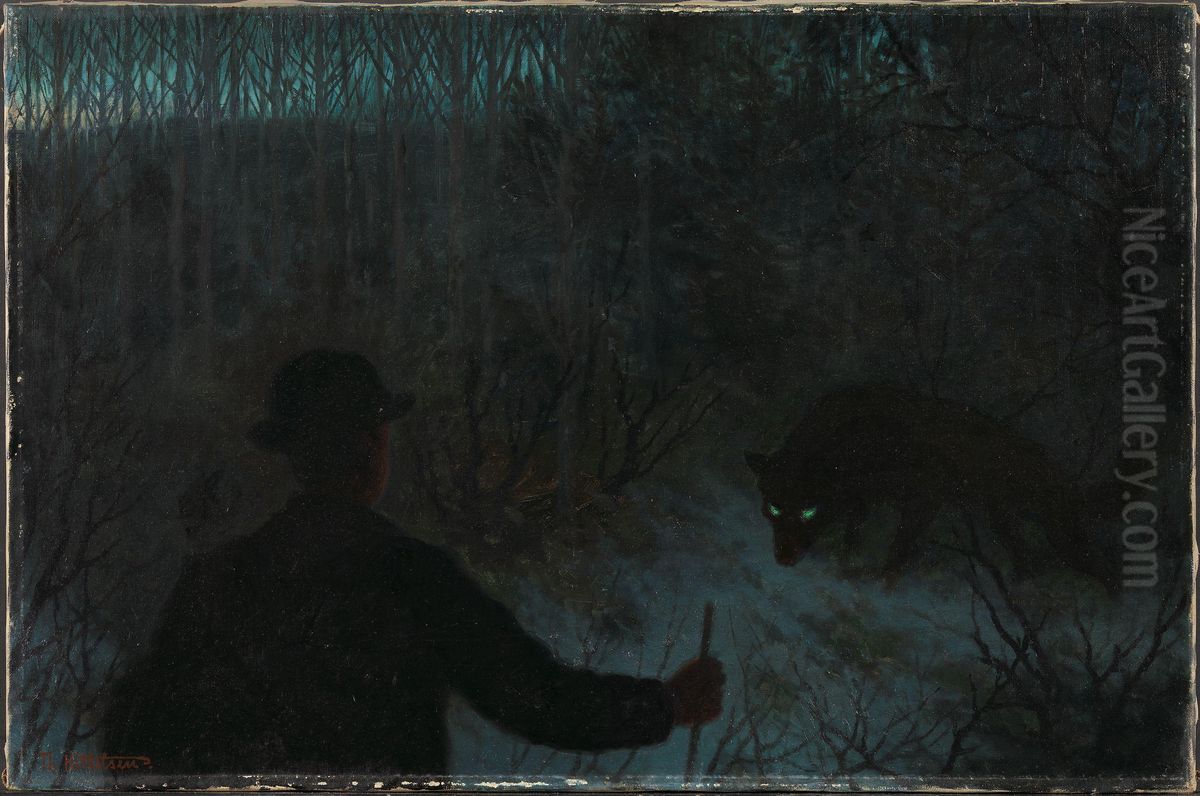 The Ash Lad and the Wolf Oil Painting by Theodor Kittelsen
