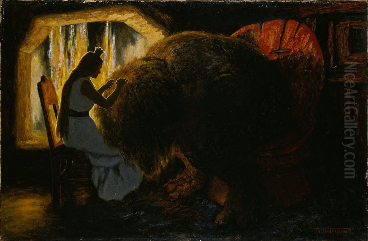 The Princess picking Lice from the Troll Oil Painting by Theodor Kittelsen