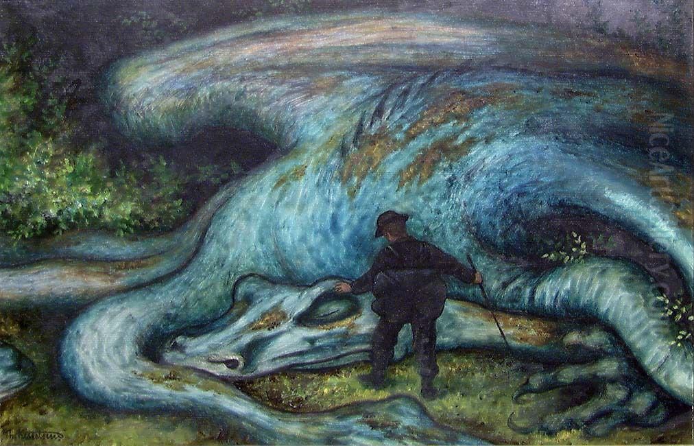 The Ash Lad and the Dragon Oil Painting by Theodor Kittelsen