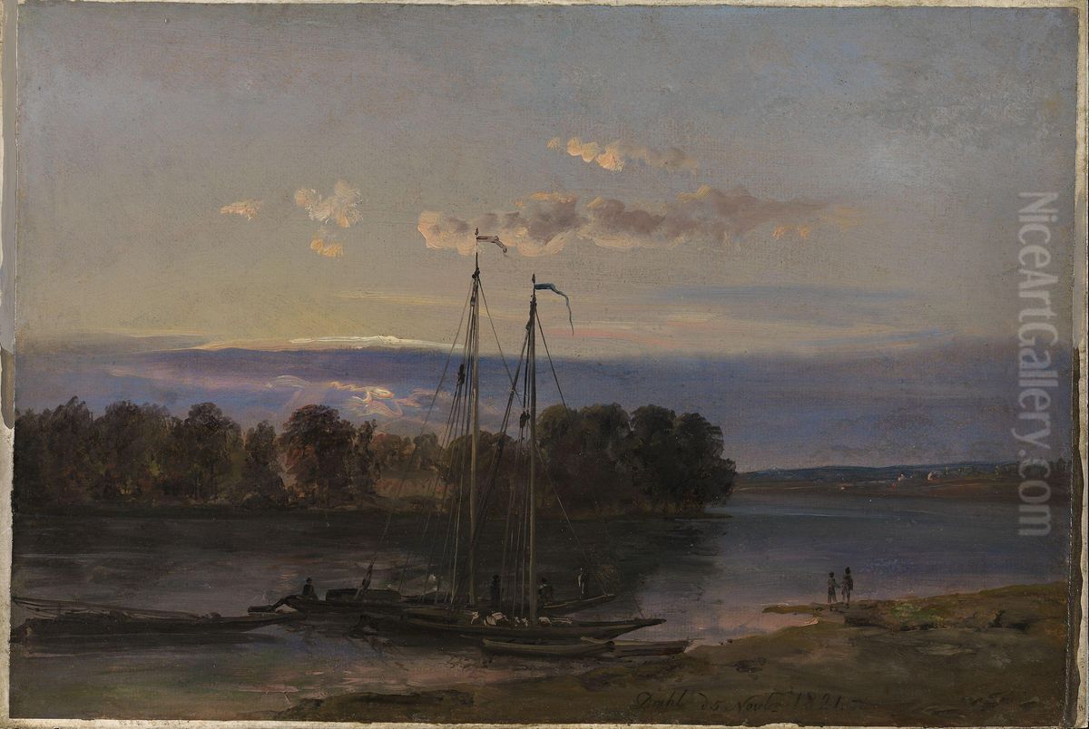 The Elbe at Sunset Oil Painting by Johan Wilhelm Ludwig Dahl