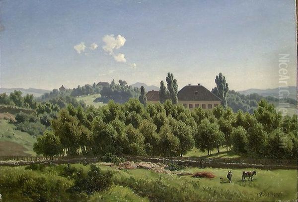 View of Bakke's Estate in Pilestredet in Oslo Oil Painting by Joachim Frich