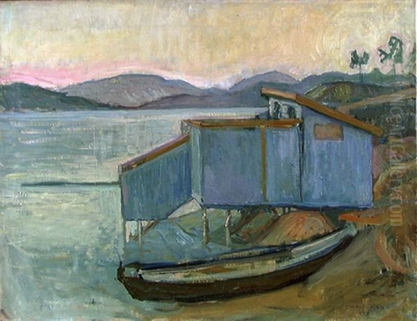 Blue Bathing House Oil Painting by Oluf Wold-Torne
