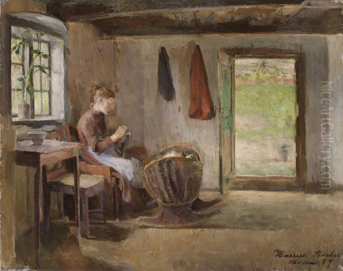 Farm Interior, Skotta in Baerum Oil Painting by Harriet Backer
