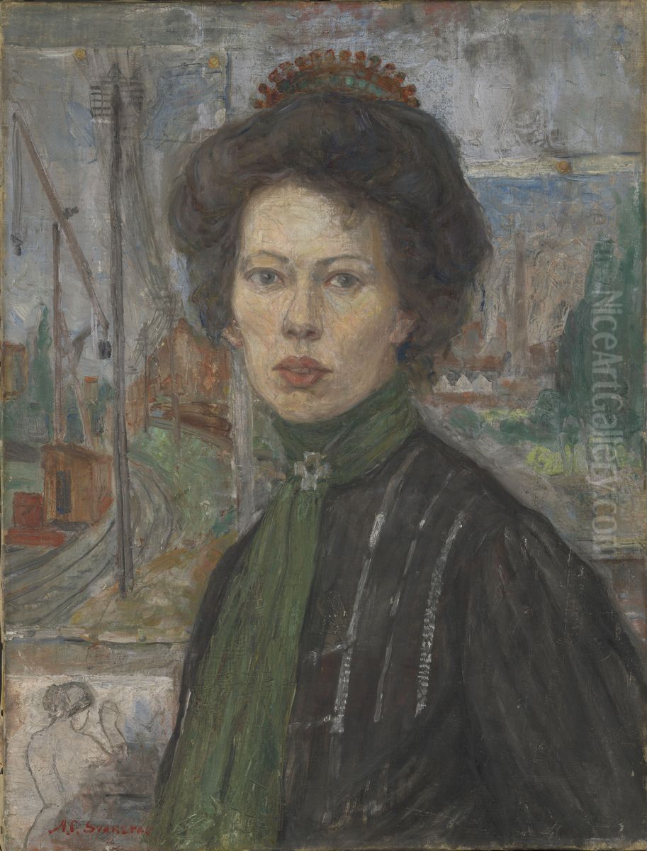 Portrait of the Swedish Painter Tora Holmstrom Oil Painting by Anders Castus Svarstad