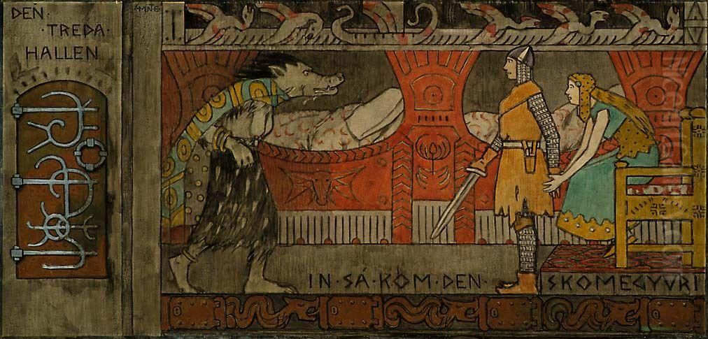 The third Hall Oil Painting by Gerhard Munthe