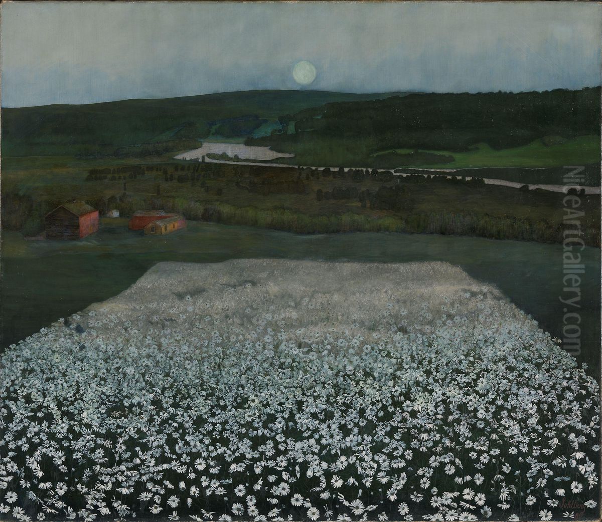 Blomstereng nordpa Oil Painting by Harald Oscar Sohlberg