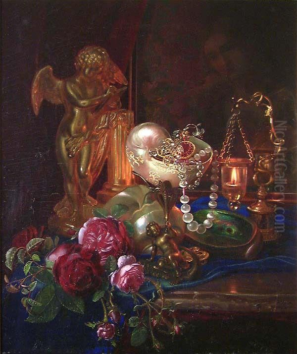 A Lady's Boudoir Oil Painting by Frants Diderik Boe