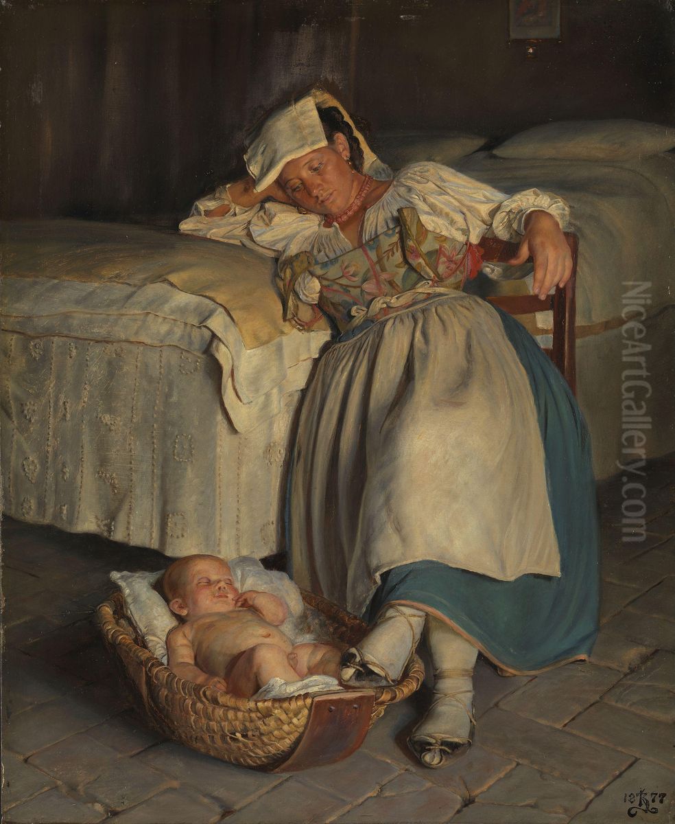 En sabinerinne vugger sitt barn Oil Painting by Kristian Zahrtmann