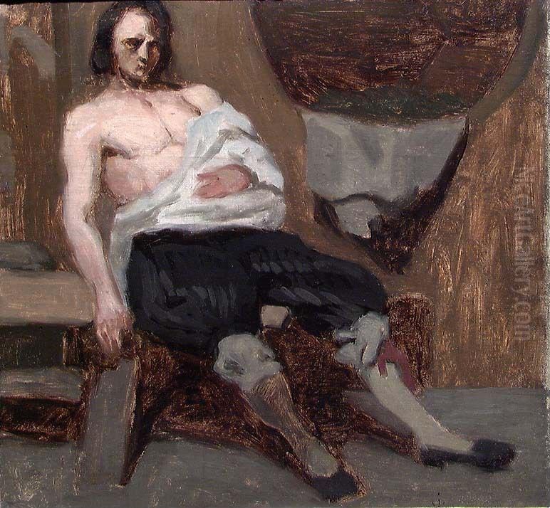 Wounded Man. Study for Fight in an old Farm House Oil Painting by Olaf Isaachsen