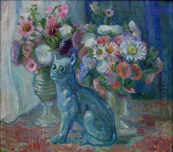 The Faience Cat Oil Painting by Oluf Wold-Torne