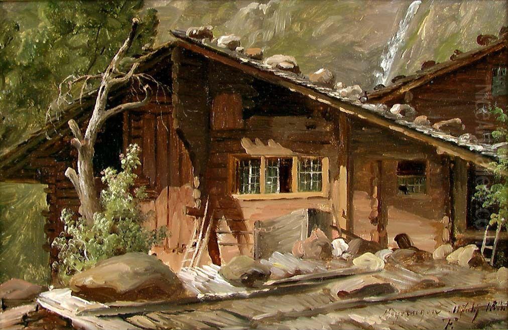 Farmhouses in Meiringen in Switzerland Oil Painting by Thomas Fearnley