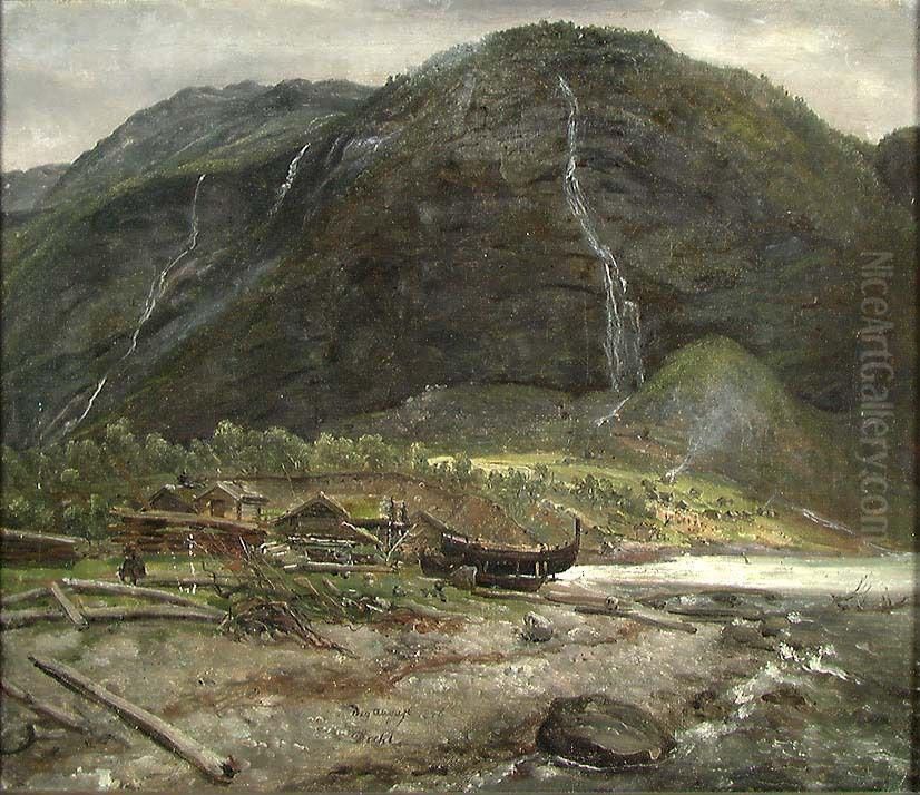 View at Skjolden in Sogn Oil Painting by Johan Wilhelm Ludwig Dahl
