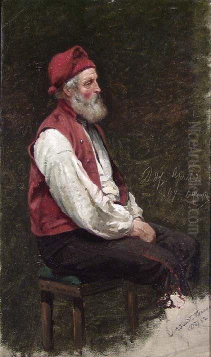 Old Farmer Oil Painting by Carl Sundt-Hansen