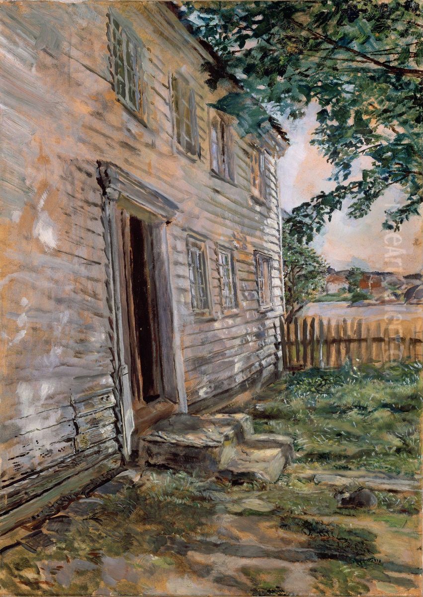 Gammelt hus i Brekkesto Oil Painting by Christian Krohg