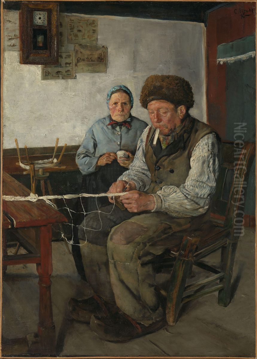 Niels Gaihede netting Oil Painting by Christian Krohg