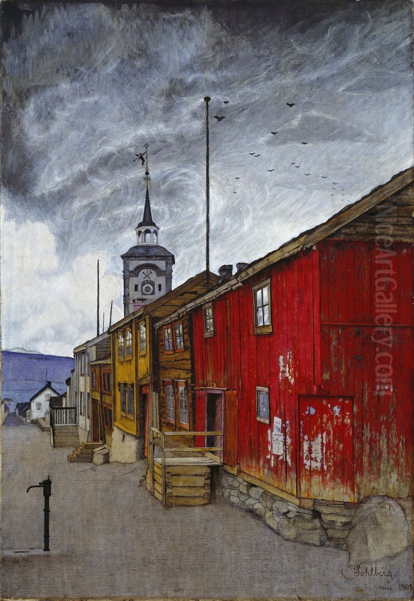 Street in Roros Oil Painting by Harald Oscar Sohlberg