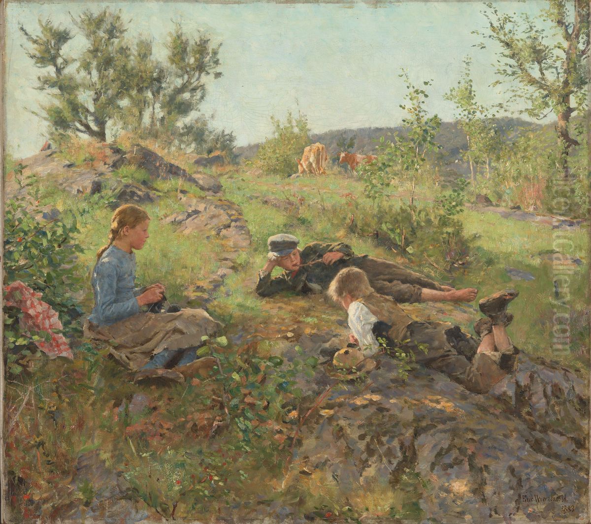 Herders at Tatoy Oil Painting by Erik Werenskiold