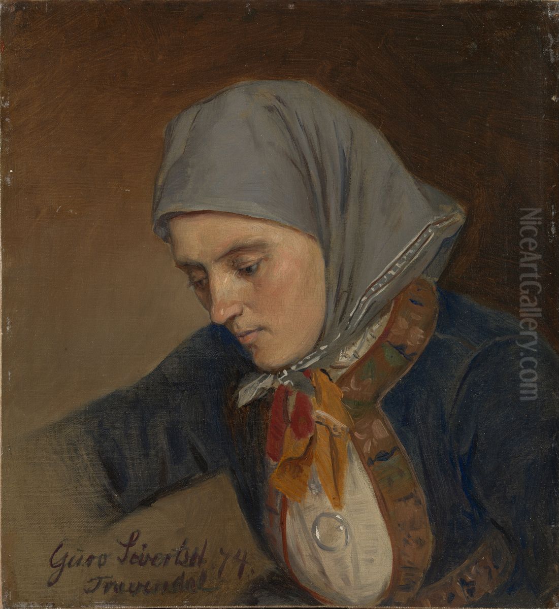 Portrait of Guro Sivertsdatter Travendal Oil Painting by Adolph Tidemand