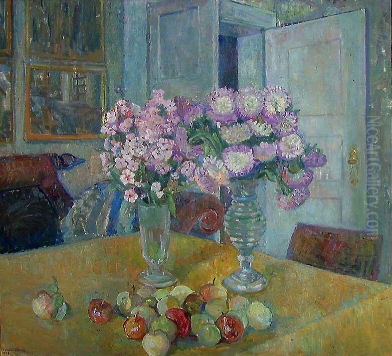 Autumn Flowers and Apples Oil Painting by Oluf Wold-Torne